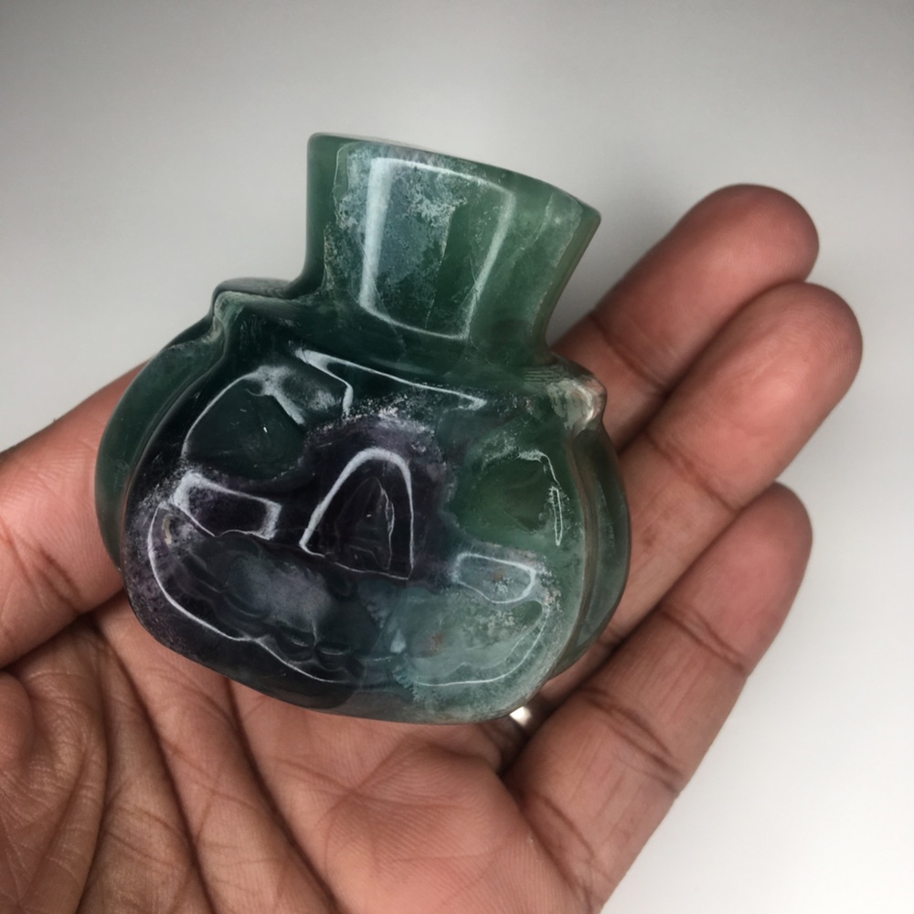 Halloween Fluorite Blue Green Pumpkin - Picture 2 of 7